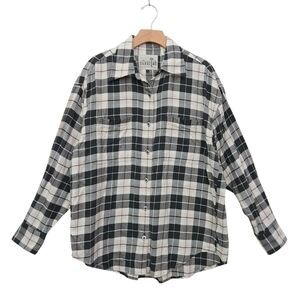 Levi's Shirt Womens Medium Beige Silver Tab Flannel Checked Long Sleeve Cotton